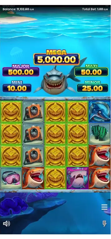 Basisspiel mit Mystery-Symbolen auf den Walzen – Razor Shark Jackpots von Push Gaming